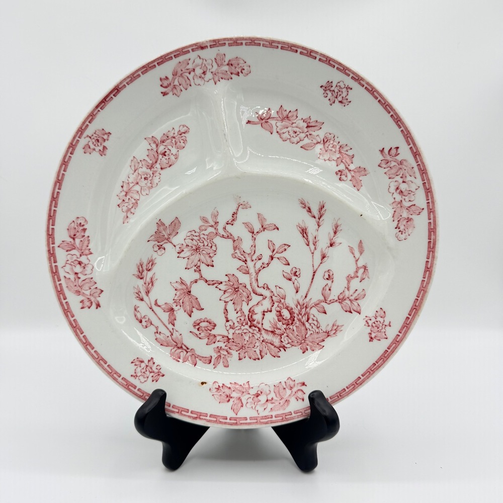 Warwick China Red Transferware Divided Grill Plate Strawbridge & Clothier 9.5"